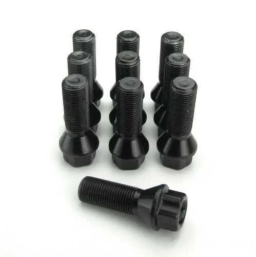 Hjulbolte kegle 14x1,25 - 43 mm gevind, sort, 10 stk.