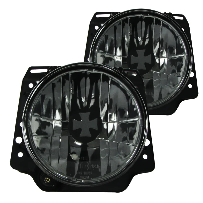 Forlygter klar glas / sort iron cross til VW Golf 2