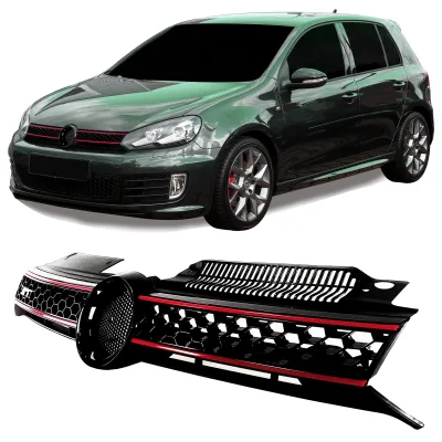 JOM Sports Frontgrill med honey comb gitter i sort med rød liste til VW Golf 6, Årgang 2008-2012