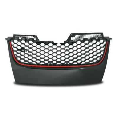 JOM Frontgrill GTI look med honey comb gitter i sort med rød liste til VW Golf 5