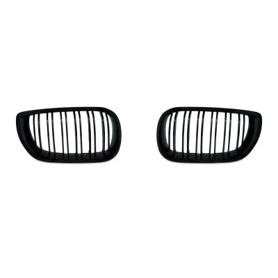 JOM Frontgrill med dobbelt ribbe i blank sort til BMW Serie 3 E46 4-drs, årgang 2001-2005